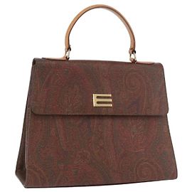ETRO Paisley Hand Bag PVC Bordeaux Gold Auth am11139