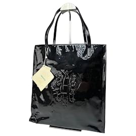 Borsa tote in pelle verniciata Emilio Pucci vintage nera, nuova con etichette