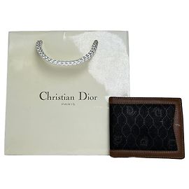 Cartera de cuero monograma plegable vintage Dior negra y marrón