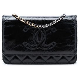 Chanel CC Matelassé brillante invecchiato Pelle di vitello Portafoglio a Catena