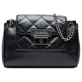 CHANEL Camellia Chocolate Bar Chain Shoulder Bag Black Quilted