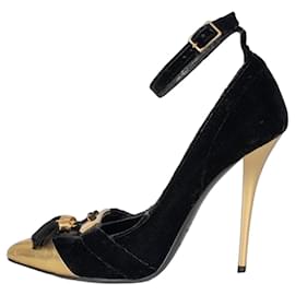 Pumps in velluto nero Balmain con tacchi dorati Taglia 38,5 usati