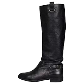 Botas planas acolchadas chic Christian Dior - Cuero negro EU 37,5 de segunda mano