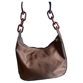 Borsa a mano Prada in nylon marrone scuro