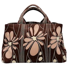 Borsa tote in tela stampata Prada marrone / rosa