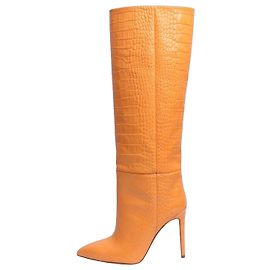 Paris Texas Orange reptile effect knee high leather boots - size EU 40