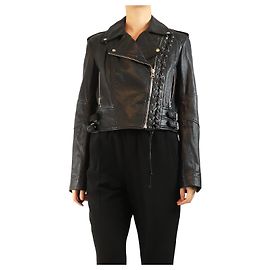 Mcq Schwarze Leder-Bikerjacke mit Schnürdetails - Größe UK 12