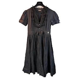 Vestido de algodón negro Galliano con volantes