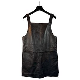 Schwarzes Leder-Pinafore-Kleid Maje