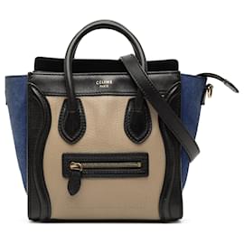 Céline Celine Tote Luggage in pelle di vitello e suede tricolore beige Nano