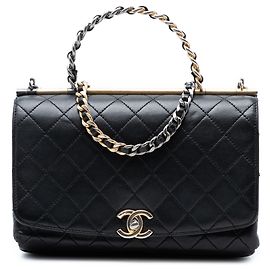 Chanel Negro Mediano En Cuero De Cordero Acolchado La Parisienne Flap