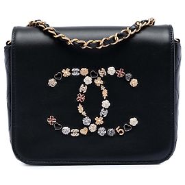 Borsa a tracolla in pelle di agnello nero Chanel Lucky Charms