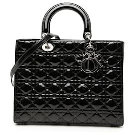 Dior Nero Grande Borsa in Pelle Laccata Cannage Lady Dior