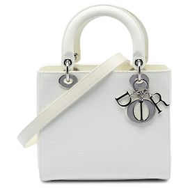 Dior Bianco Medio Patente Microcannage Lady Dior