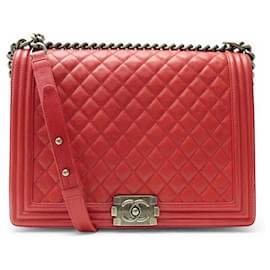 CHANEL GRAND BOY QUILTED LEDER ROTER SCHULTERTASCHE