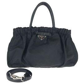 Bolso tote de nylon y cuero con logo Tessuto de Prada