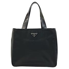 Borsa Tote in Nylon e Pelle con Logo Tessuto di Prada