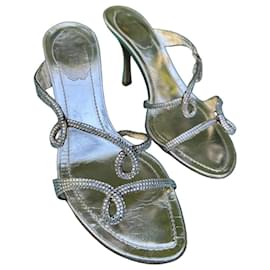 Sandali René Caovilla in pelle dorata con strass - Rene Caovilla