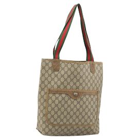 GUCCI GG Supreme Web Sherry Line Tote Bag aus PVC Beige 39 02 003 Auth BAZ015