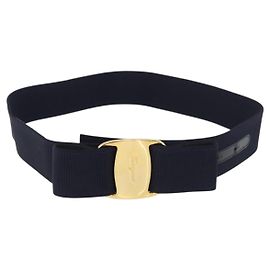 Cintura in tela Vara Ribbon Salvatore Ferragamo 32,7"" Blu Navy Oro Auth 162587