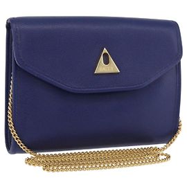 BALLY Borsa a Spalla con Catena Pelle Blu Oro Auth BAZ686A