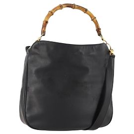 Borsa a Spalla in Pelle Gucci Bamboo 2way Nero Oro 001 1781 1638 Auth hk3622
