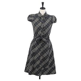 BURBERRY Nova Check Einteiler Blaue Etikette Canvas Grau Auth YKZ605A