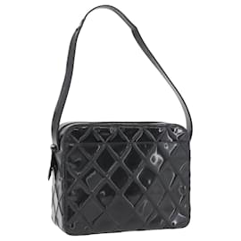 Borsa a Spalla Bicolore CHANEL in Pelle Verniciata Nera Argento CC Auth BAZ811A