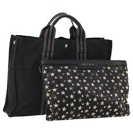 Borsa Tote Jimmy Choo in pelle e tela 2 pezzi nero grigio Auth BA11842