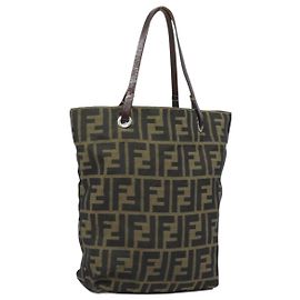 Bolso de mano de lona Zucca FENDI negro y marrón Auth BAZ200