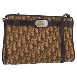 Borsa a Spalla in Tela Trotter Christian Dior Marrone Oro Auth BAZ520