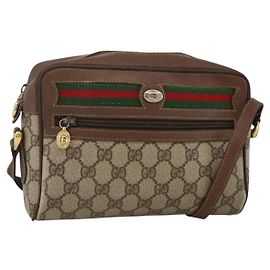 Borsa Sherry Line GG Supreme Web di GUCCI in PVC beige e oro 001 115 6655 Auth BAZ128