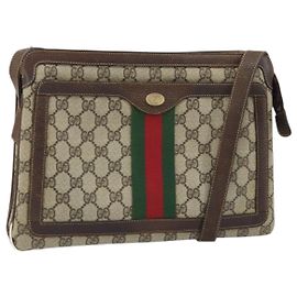 Bolsa de Ombro Gucci GG Supreme Web Sherry Line PVC Bege Ouro 010 378 Auth YKZ785