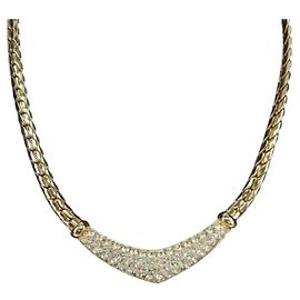 Colar de strass Christian Dior metal ouro Auth am11192V