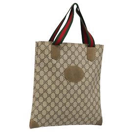 Borsa tote Gucci GG Supreme Web Sherry Line in PVC beige e rosso 02 37 1300 Auth ka3550