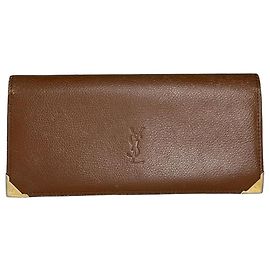 Saint Laurent Porte-cartes en cuir YSL vintage, porte-ID marron