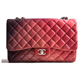 Borsa Chanel Jumbo Classic Ombre Rosa Bordeaux in Pelle di Agnello Trapuntata con Patta Singola