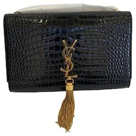 Saint Laurent Kate Medium Tassel Borsa a Catena Pelle Coccodrillo Nera