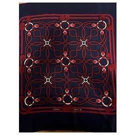 Pañuelo de seda Hermès Azul Marino y Rojo Motivo Cuerda
