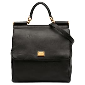 Borsa a tracolla piatta Sicily in pelle di vitello nera Dolce & Gabbana