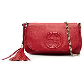 Gucci Vermelho Médio Couro Soho Corrente Flap Crossbody