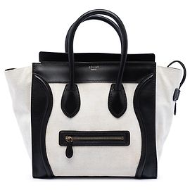 Céline Celine Mini Borsa da Viaggio Bicolore in Tela e Pelle Marrone