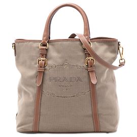 Bolsa de lona bege Canapa com logo Prada