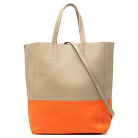 Cabas verticale bicolore in pelle beige piccolo Celine - Céline
