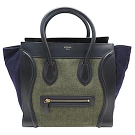 Céline BORSA CELINE LUGGAGE MEDIA PELLE CAMOSCIO NERO BLU VERDE