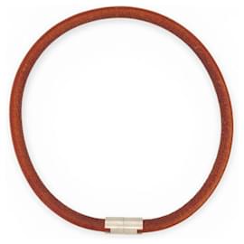Hermès NEUF COLLIER HERMES RAS DU COU EN ACIER BROSSE CORDON CUIR CHOKER NECKLACE