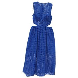 Self portrait Midi-Kleid aus blauer Baumwolle mit Cutouts aus Broderie Anglaise von Self-Portrait