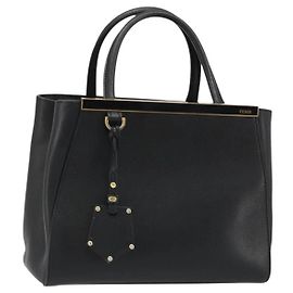 Borsa a mano FENDI 2JOURS in pelle nera e oro Auth bs34208