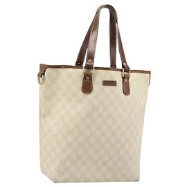 GUCCI GG Supreme Tote Bag aus PVC in Elfenbein und Gold 189896 Auth BAZ627