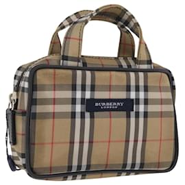 Burberry Nova Check Handtasche Nylon Silber Beige Auth 166781